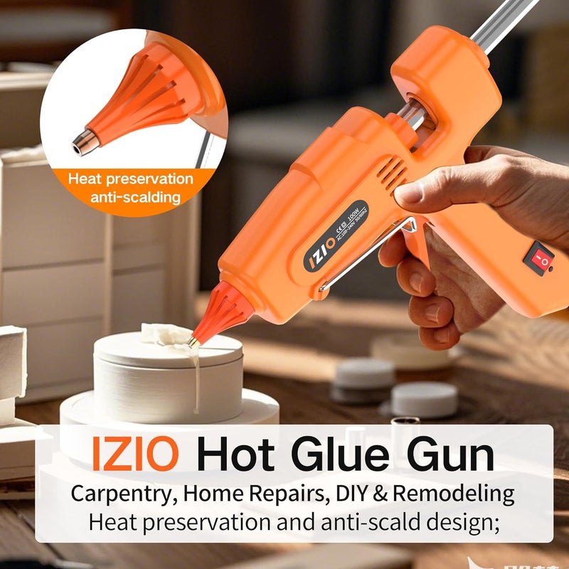 iZiO hot glue gun and sticks set with 21 glue sticks(7/16"), storage pouch, copper nozzle,Equipped with anti scalding mouth, safe switch, ergonomic grip, lightweight for diy projects, home repairs. - Image 3